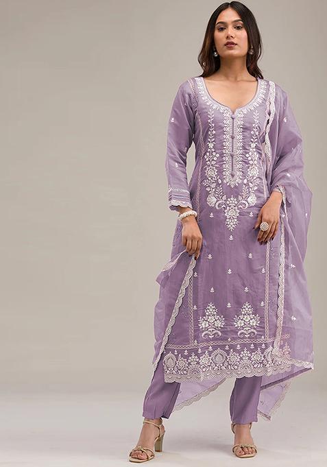 Violet Embroidered Cotton Salwar Kameez