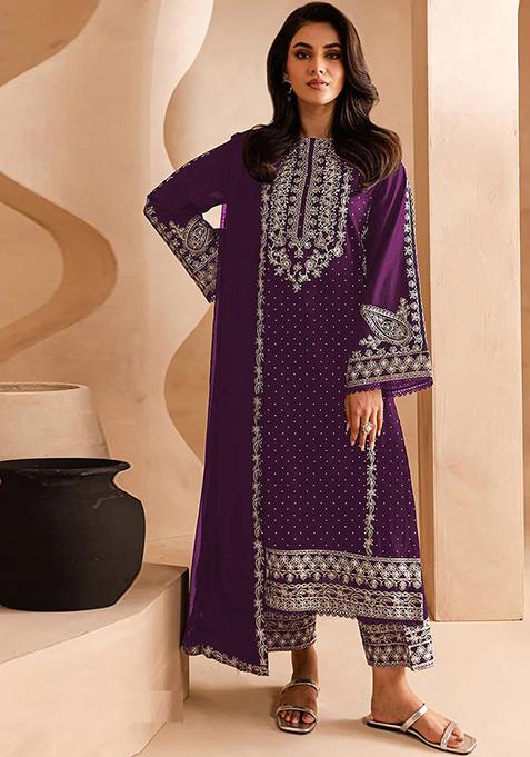 Purple Embroidered Georgette Salwar Kameez
