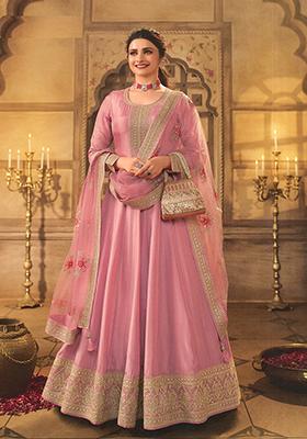 Pink Embroidered Silk Anarkali set