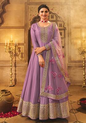 Violet Embroidered Silk Anarkali set