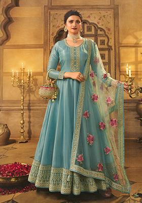 Mint Green Embroidered Silk Anarkali set