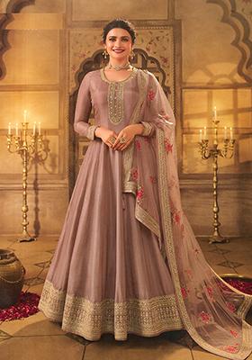 Mauve Embroidered Silk Anarkali set