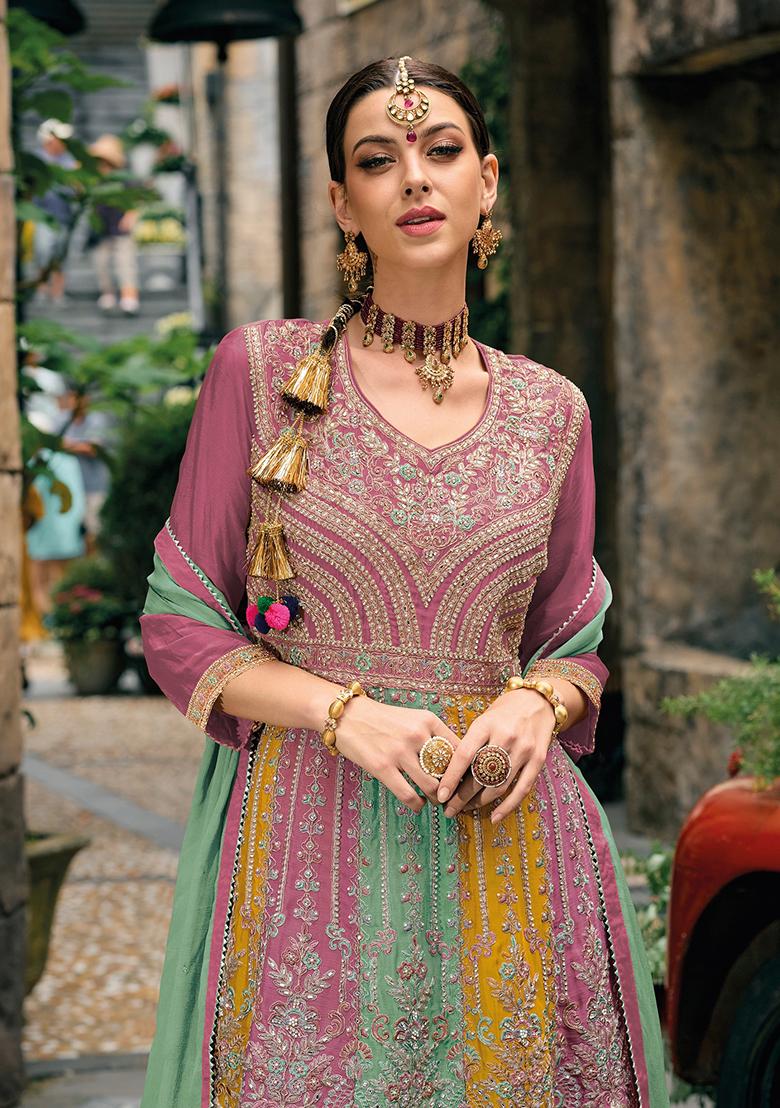 Pink Embroidered Chinnon Salwar Kameez