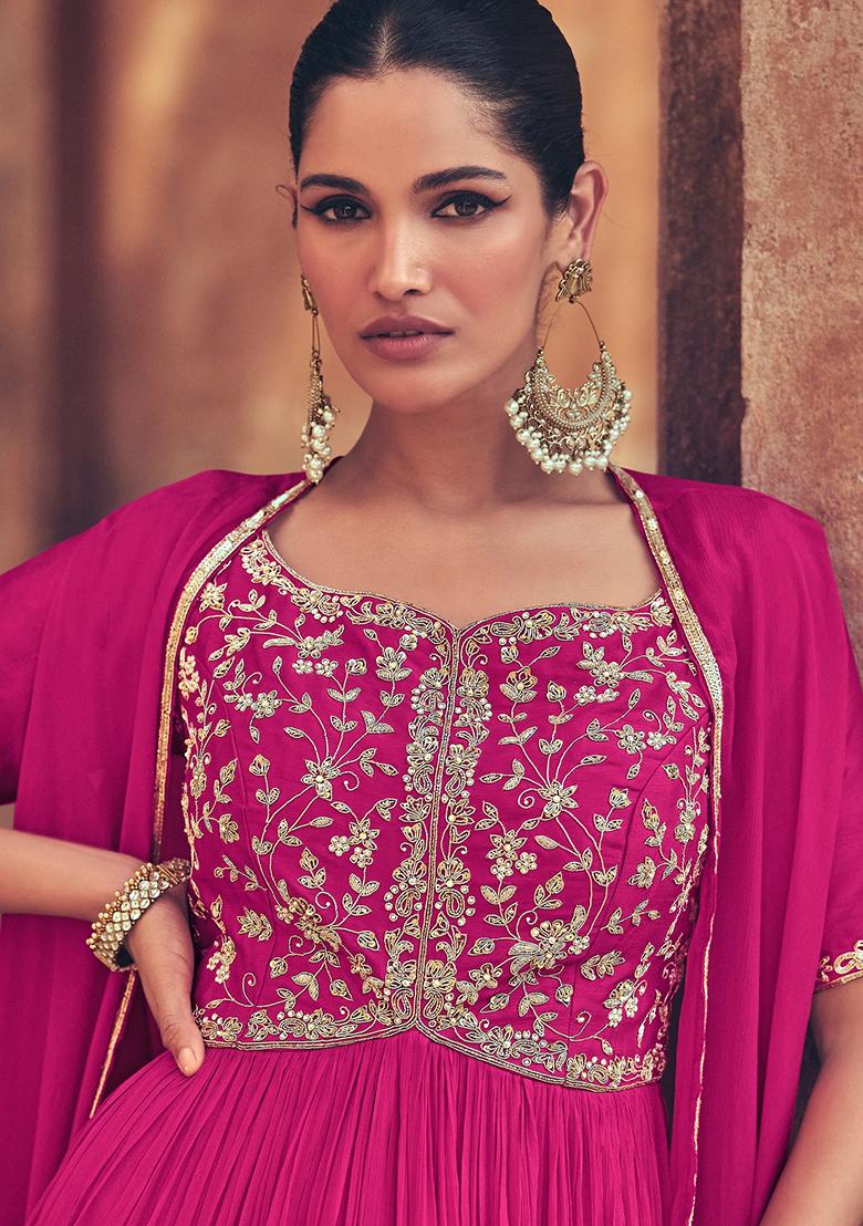 Pink Embroidered Chinnon Salwar Kameez