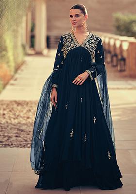 Blue Embroidered Chinnon Salwar Kameez