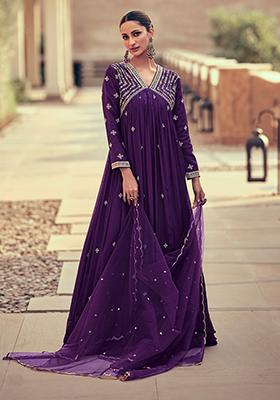 Purple Embroidered Chinnon Salwar Kameez