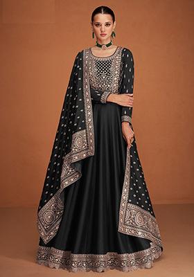 Black Embroidered Silk Anarkali set