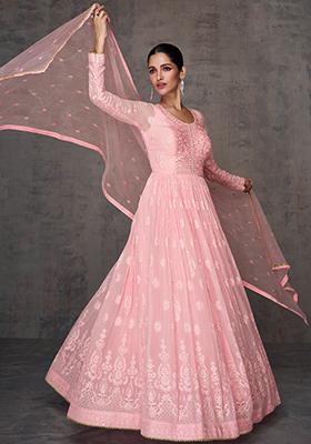 Pink Embroidered Georgette Anarkali set