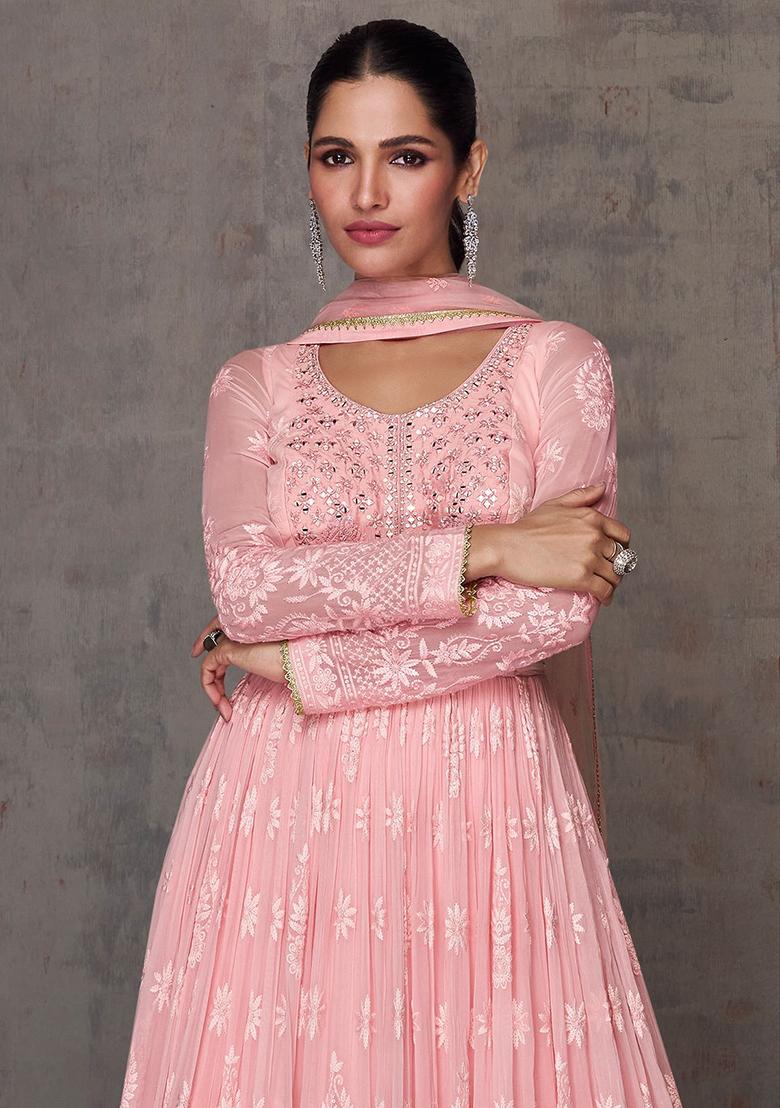 Pink Embroidered Georgette Anarkali set