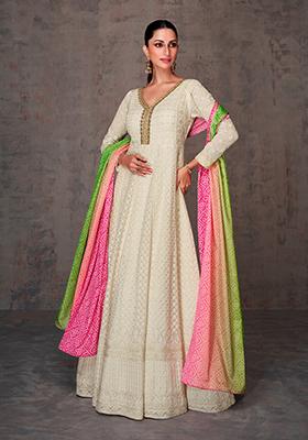 Beige Embroidered Georgette Anarkali set