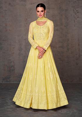 Yellow Embroidered Georgette Anarkali set