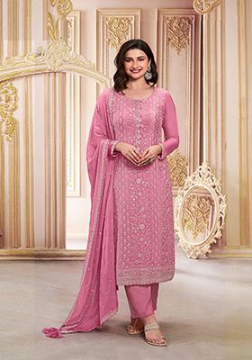 Pink Embroidered Chinnon Salwar Kameez
