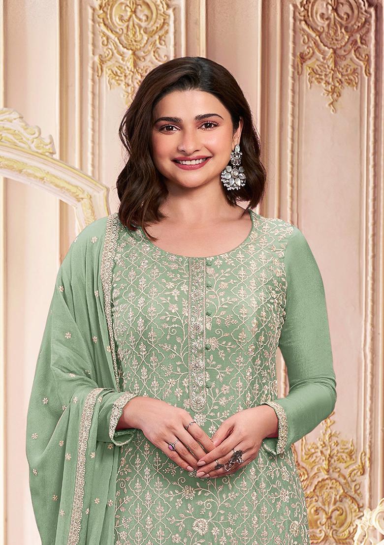 Green Embroidered Georgette Salwar Kameez