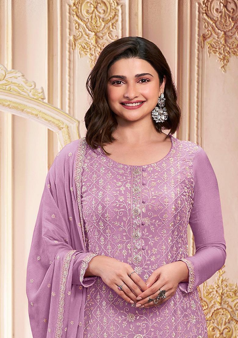 Lavender Embroidered Georgette Salwar Kameez