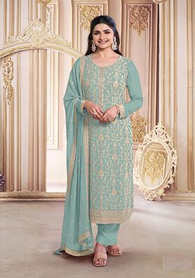 Green Embroidered Georgette Salwar Kameez