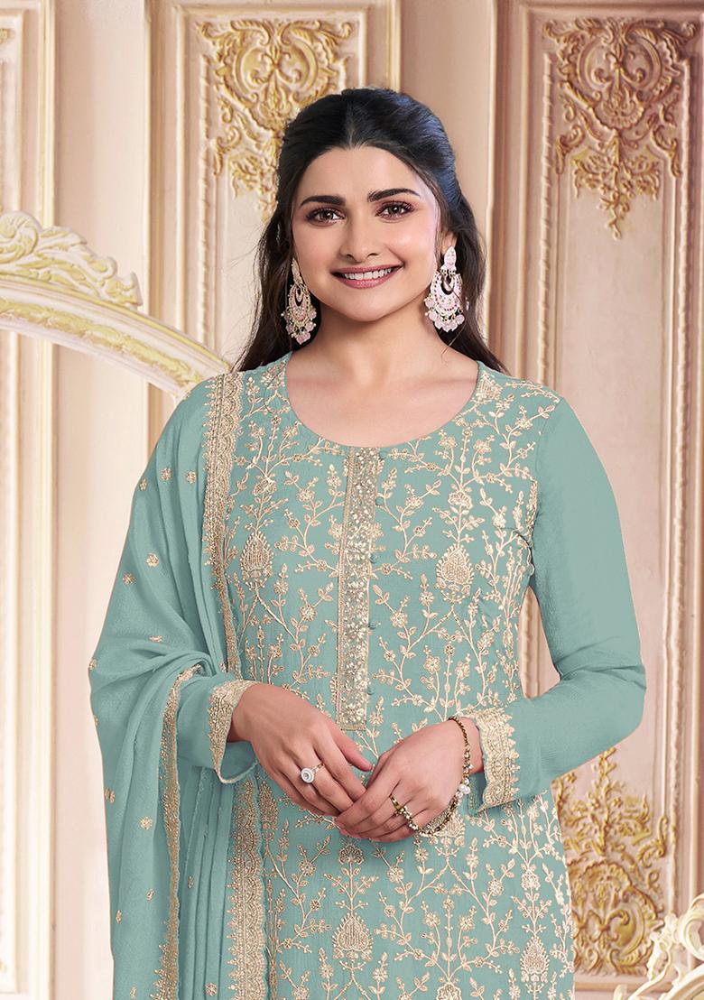 Green Embroidered Georgette Salwar Kameez