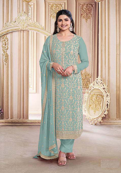 Green Embroidered Georgette Salwar Kameez