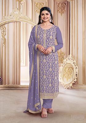 Purple Embroidered Georgette Salwar Kameez