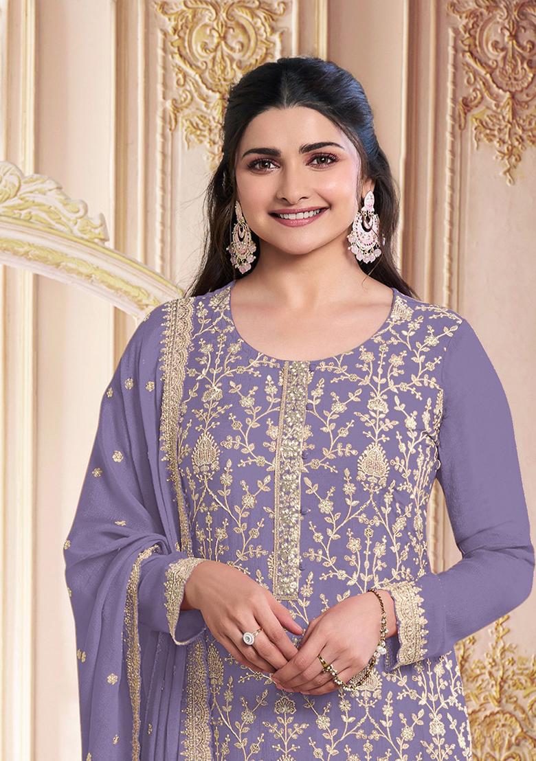 Purple Embroidered Georgette Salwar Kameez