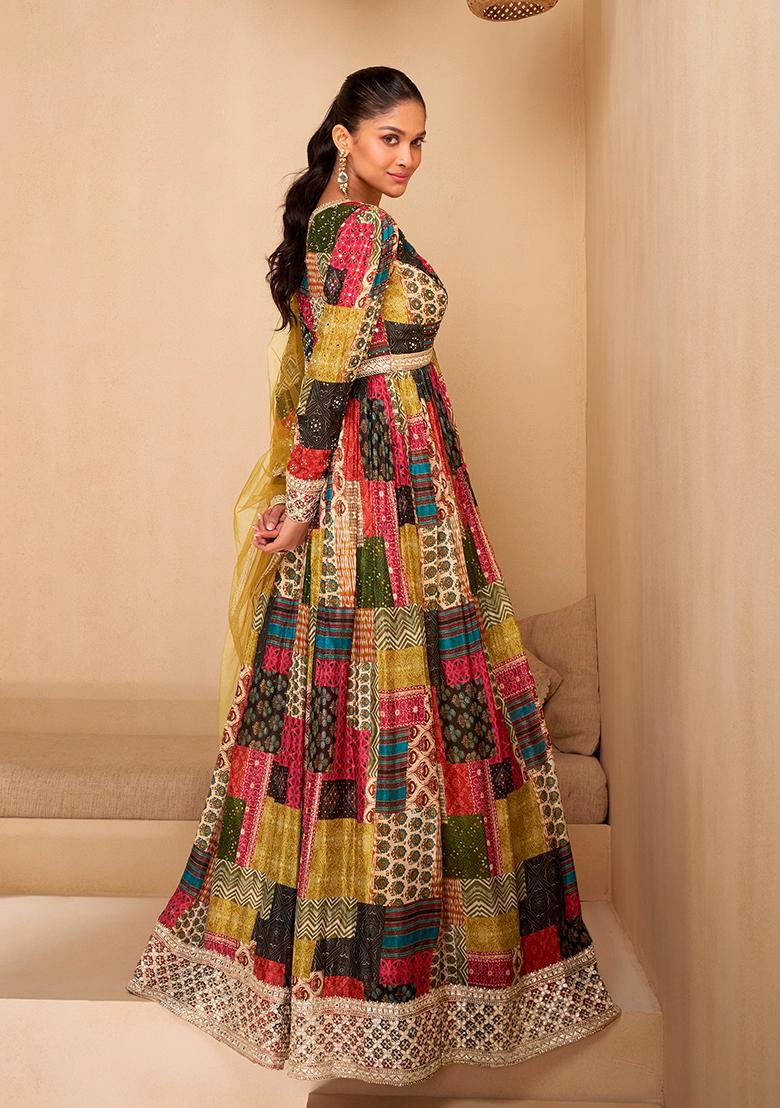 Multi Embroidered Georgette Anarkali set