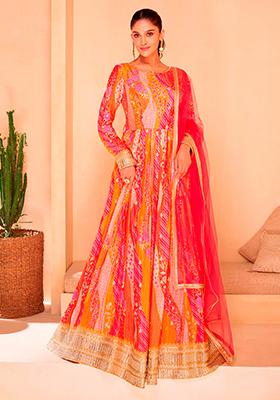 Orange Embroidered Georgette Anarkali set