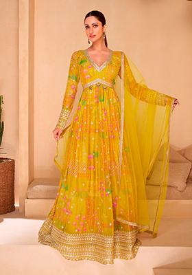 Yellow Embroidered Georgette Anarkali set