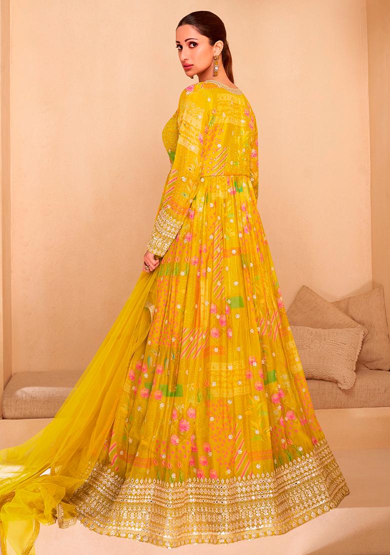 Yellow Embroidered Georgette Anarkali set