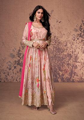 Peach Embroidered Georgette Anarkali set