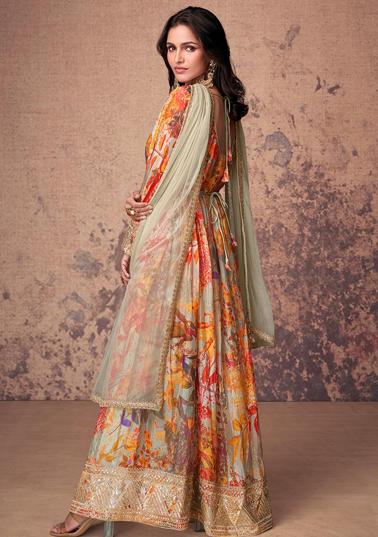 Beige Embroidered Georgette Anarkali set