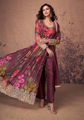 Wine Embroidered Georgette Anarkali set