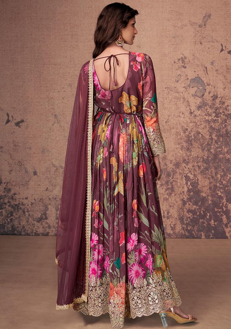 Wine Embroidered Georgette Anarkali set