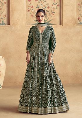 Green Embroidered Georgette Anarkali set