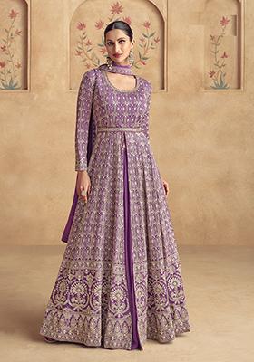 Purple Embroidered Georgette Anarkali set