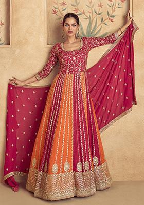 Red Embroidered Georgette Anarkali set