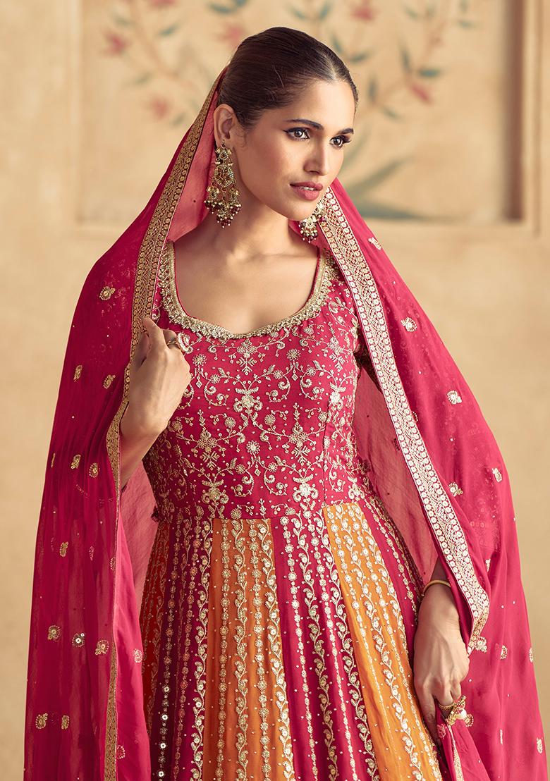 Red Embroidered Georgette Anarkali set