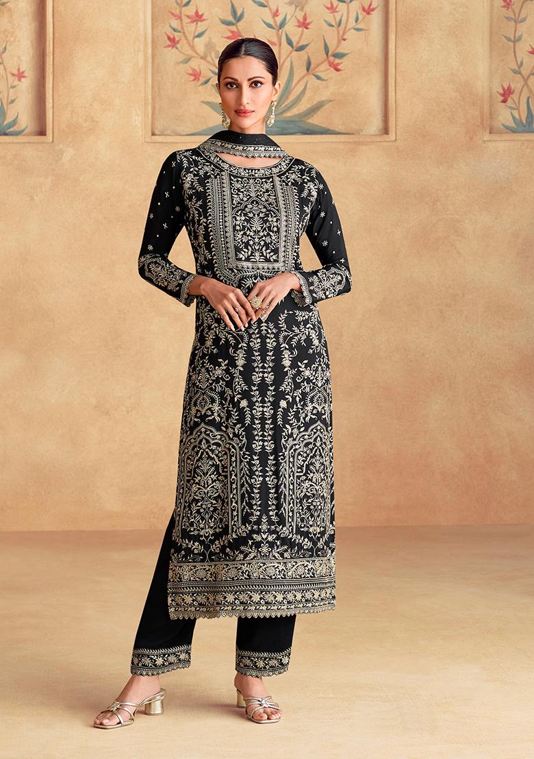 Black Embroidered Chinnon Salwar Kameez