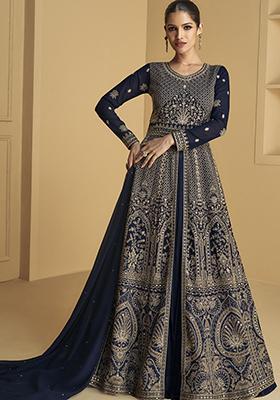 Blue Embroidered Georgette Anarkali set