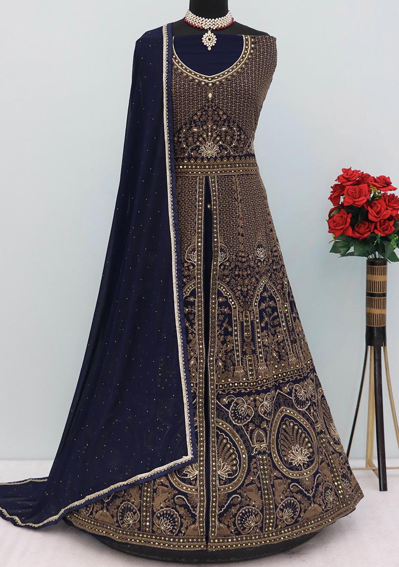 Blue Embroidered Georgette Anarkali set