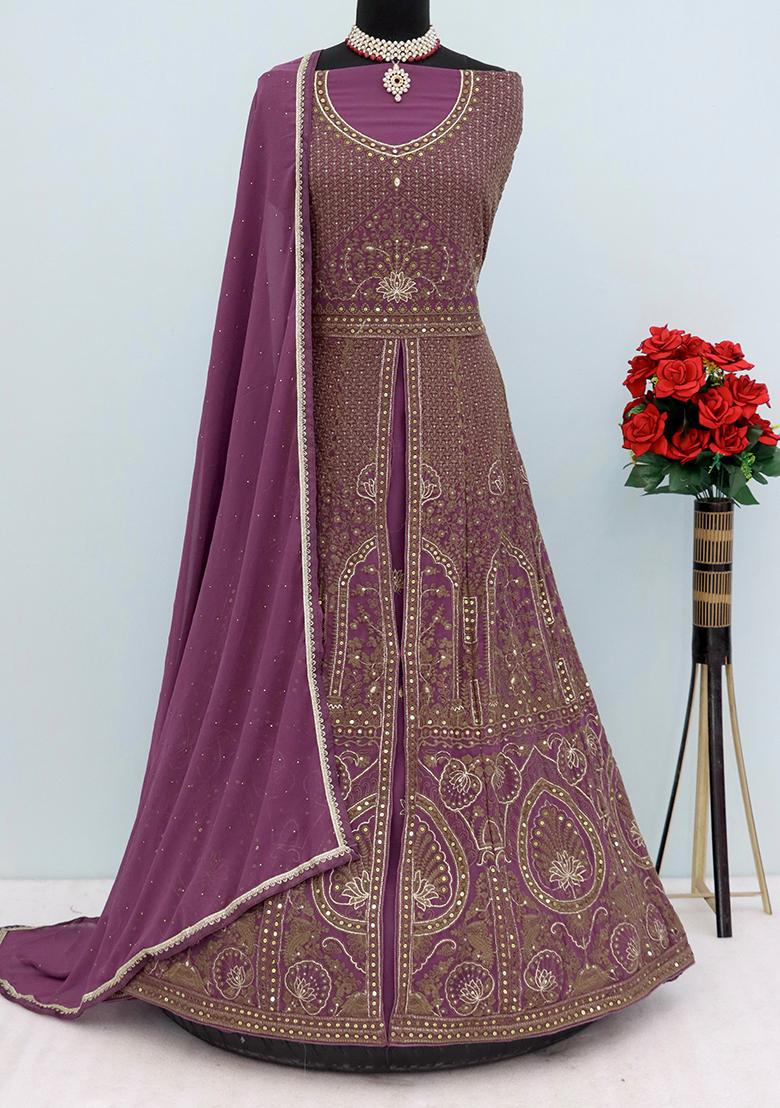 Mauve Embroidered Georgette Anarkali set