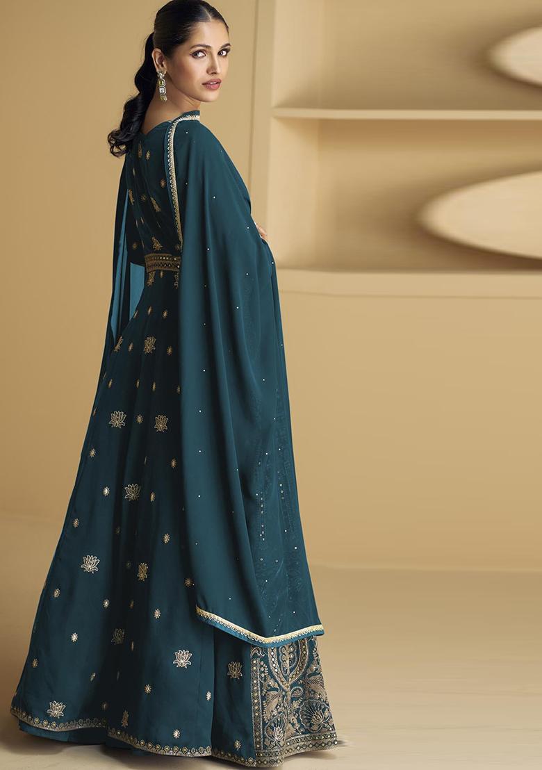 Rama Green Embroidered Georgette Anarkali set