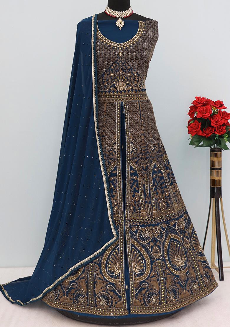 Rama Green Embroidered Georgette Anarkali set