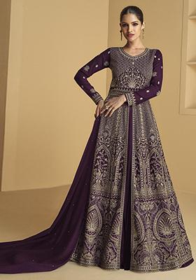 Purple Embroidered Georgette Anarkali set