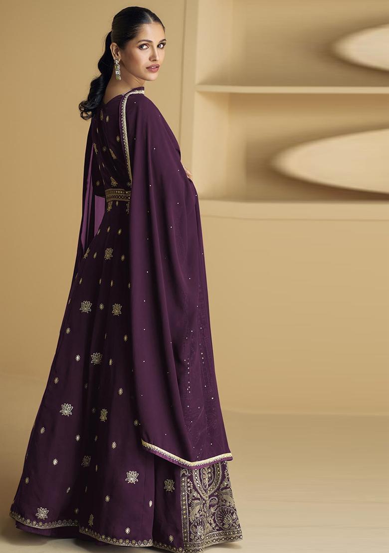 Purple Embroidered Georgette Anarkali set