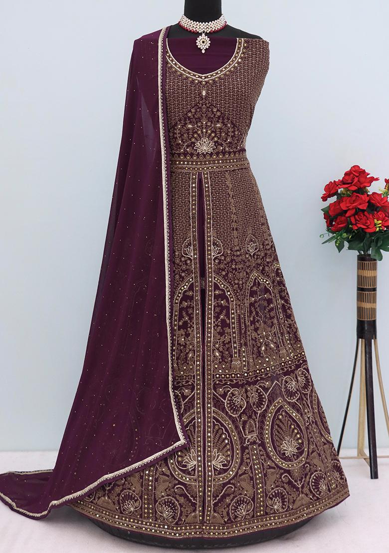 Purple Embroidered Georgette Anarkali set