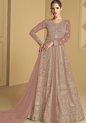 Peach Embroidered Georgette Anarkali set