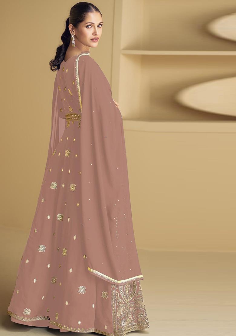 Peach Embroidered Georgette Anarkali set