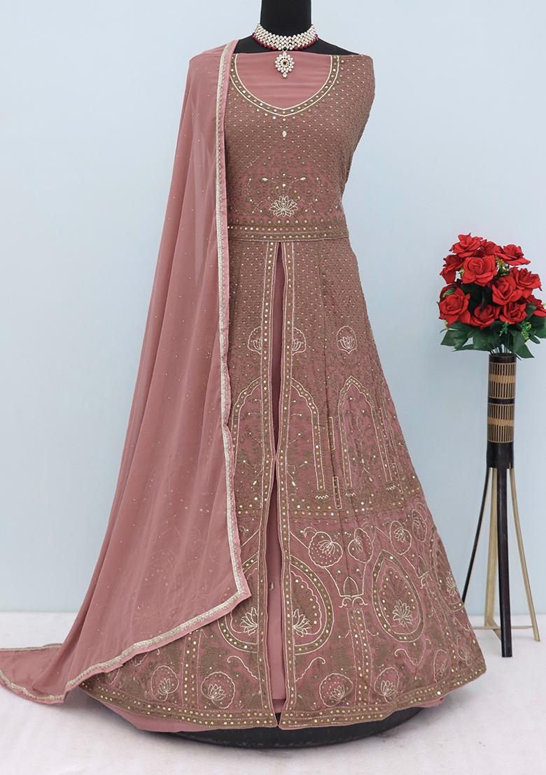Peach Embroidered Georgette Anarkali set