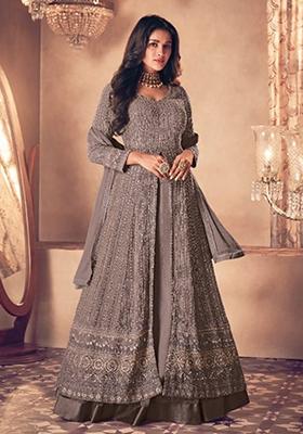 Grey Embroidered Georgette Anarkali set