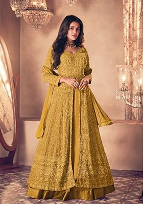 Yellow Embroidered Georgette Anarkali set