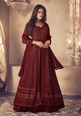 Maroon Embroidered Georgette Anarkali set